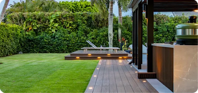 Terra decking beside a lawn